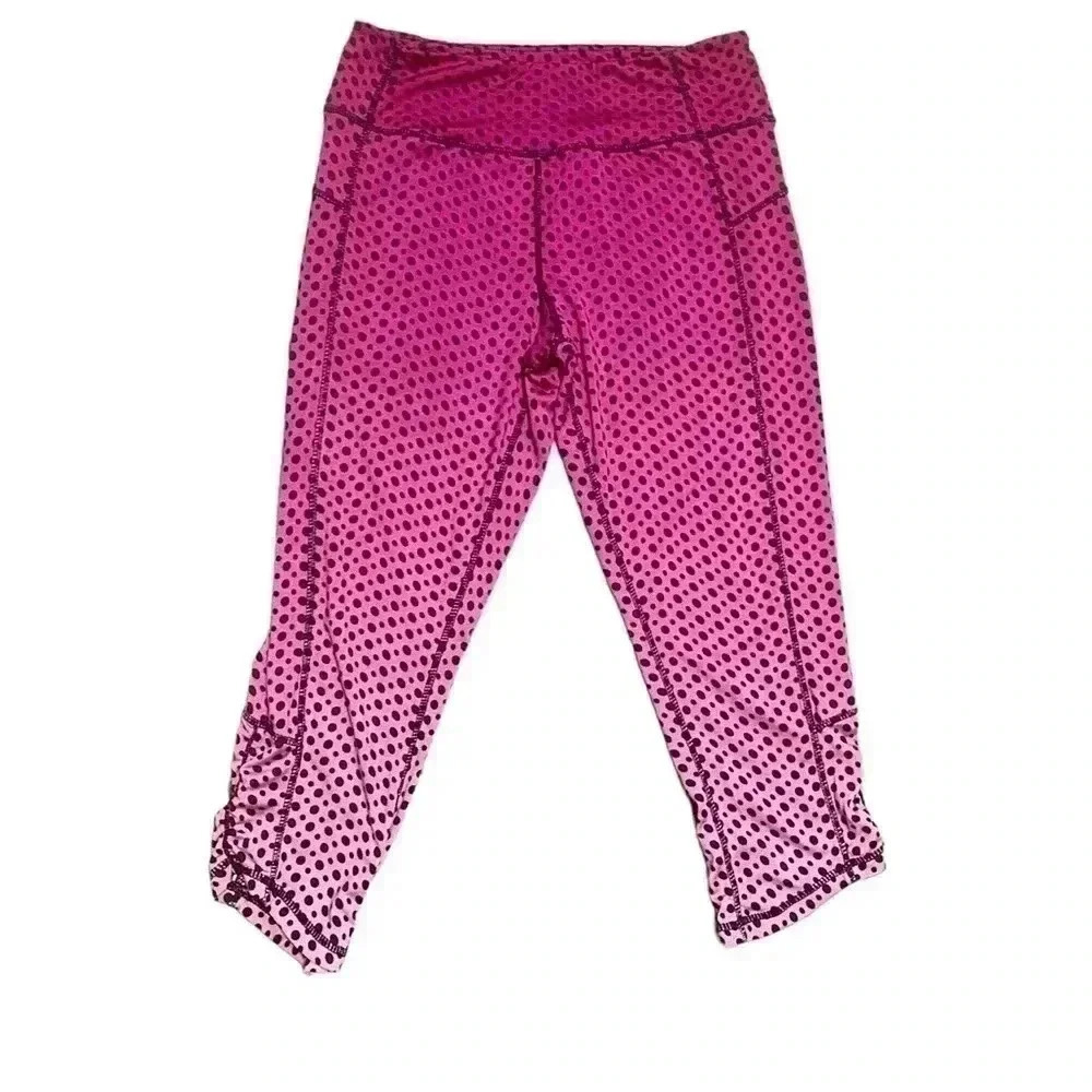 Kyodan Pink Ombré Polka Dot Ruched Cropped Leggings